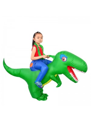 Grün Dinosaurier mit Groß Kopf Tragen mich Reiten auf Aufblasbar Kostüm Halloween Weihnachten zum Kind