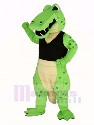 Leistung Grün Krokodil im Schwarz Weste Maskottchen Kostüm Tier