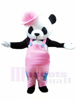 Netter Panda mit Rosa Overall und Hut Maskottchen Kostümen Tier