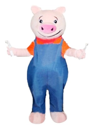 Lustig Schwein mit Blau Overall Maskottchen Kostüme Tier