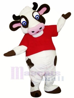 Lustig Kuh mit rot T-Shirt Maskottchen Kostüme Karikatur
