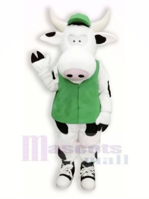 Süß Kuh mit Grün Weste Maskottchen Kostüme Karikatur