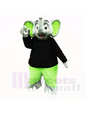 Grün Elefant mit Schwarz Hemd Maskottchen Kostüme Karikatur