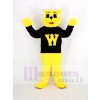 Gelb Wilde Katze im Schwarz Maskottchen Kostüm Karikatur