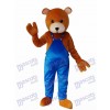 Teddybär mit blauem Overall Maskottchen Kostüm für Erwachsene Tier