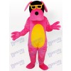 Pink Dog mit gelben Bauch und Brille Maskottchen Kostüm für Erwachsene