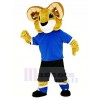 Sport RAM mit Blau T-Shirt Maskottchen Kostüm Hochschule