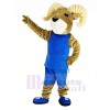 Leistung Sport RAM mit Blau Sportbekleidung Maskottchen Kostüm