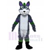 Grau Husky Hund Fursuit mit lila und grünen Streifen Maskottchen Kostümen Tier