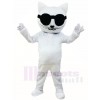 Weiße Katze mit Sonnenbrille Maskottchen Kostüm Karikatur