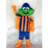 Glücklicher Frosch mit blauem Hut und orange Umhang Maskottchen Kostüm Tier