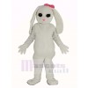 Weiß Hase mit Rosa Bogen Maskottchen Kostüm