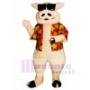 Schwein Ferkel Schwein mit Hawaiianer Hemd & Sonnenbrille Maskottchen Kostüm