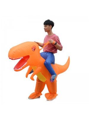 Orange Dinosaurier mit Groß Kopf Tragen mich Reiten auf Aufblasbar Kostüm Halloween Weihnachten zum Erwachsener/Kind