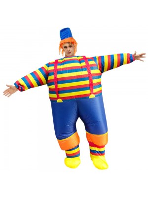 Clown mit Gestreift Kleider Aufblasbar Kostüm Halloween Weihnachten Overall zum Erwachsene