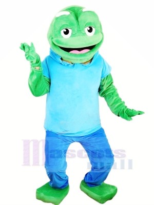 Groß Grün Frosch mit Blau T-Shirt Maskottchen Kostüme Tier