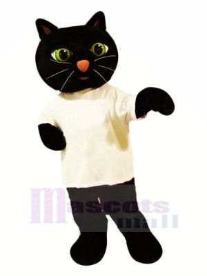 Schwarz Katze mit Weiß T-Shirt Maskottchen Kostüme Tier