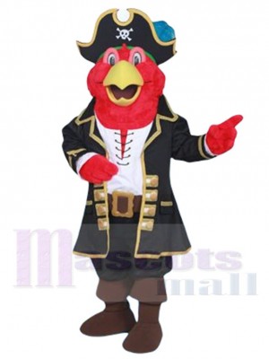 Piraten-Papagei Maskottchen-Kostüm Tier im schwarzen Anzug