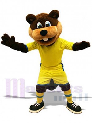 Sport Biber Maskottchen-Kostüm im gelben Trikot Tier