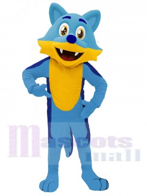 Glücklicher blauer Wolf Maskottchen-Kostüm Tier mit gelbem Bauch