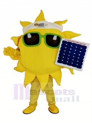 Komisch Sonne Halten ein Solar Panel Maskottchen Kostüm