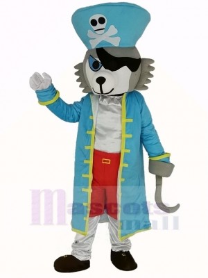 Pirat Wolf im Blau Mantel Maskottchen Kostüm Tier
