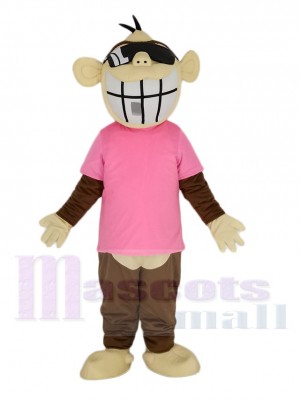 Braun Komisch Affe im Rosa T-Shirt Maskottchen Kostüm Tier
