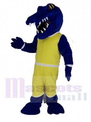 Blau Krokodil im Gelb Uniform Maskottchen Kostüm