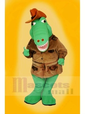 Cool Alligator mit Braun Hut Maskottchen Kostüme Karikatur