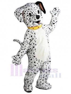 Süßer dalmatinischer Hund Maskottchen Kostüm Tier mit gelbem Kragen
