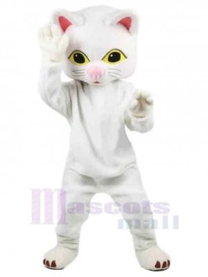 Weiße Katze Maskottchen Kostüm Tier mit rosa Nase