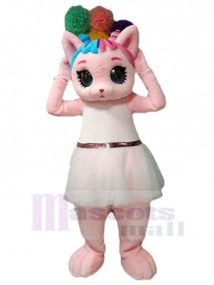Pinke Katze Maskottchen Kostüm Tier im weißen Kleid