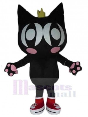 Schwarze Cartoon-Katze Maskottchen Kostüm Tier mit Krone