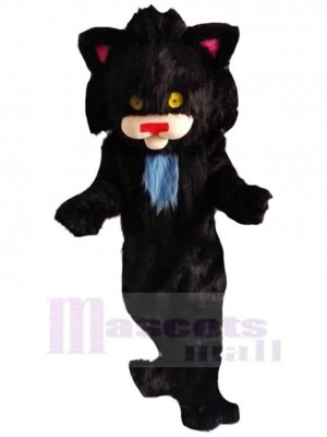 Pelzige schwarze Katze Maskottchen Kostüm Tier mit gelben Augen