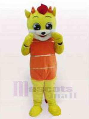 Gelbe Katze Maskottchen Kostüm Tier in orangefarbener Kleidung