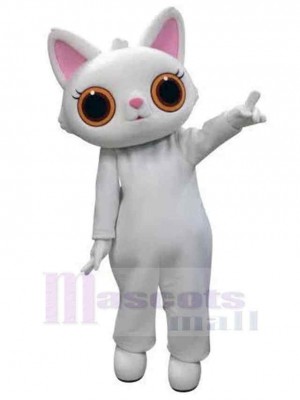 Rosa Ohren und große Augen weiße Katze Maskottchen Kostüm Tier