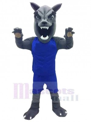 Wilder Wolf Maskottchen Kostüm Tier in dunkelblauer Kleidung