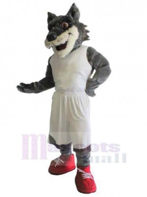 Powersport Wolf Maskottchen Kostüm Tier in weißer Kleidung