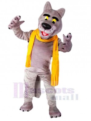 Hochwertiger Wolf Maskottchen Kostüm Tier mit gelbem Schal
