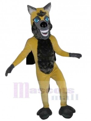 Lächelnder grauer und gelber Wolf Maskottchen Kostüm Tier