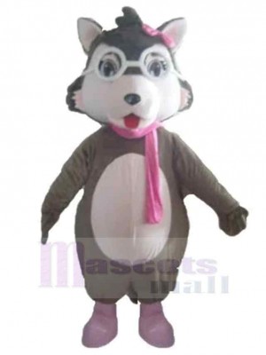 Süßer Babywolf Maskottchen Kostüm Tier mit rosa Schal