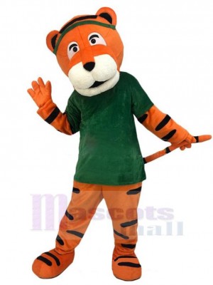 Tiger mit grüner Haarnadel Maskottchen Kostüm Tier