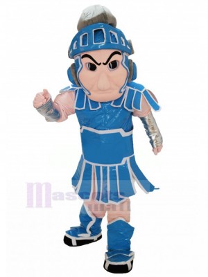 spartanisch Ritter mit blau und weiß Rüstung Maskottchen Kostüm Menschen