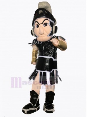 Schwarz spartanisch Ritter mit Grau Band Maskottchen Kostüm Menschen