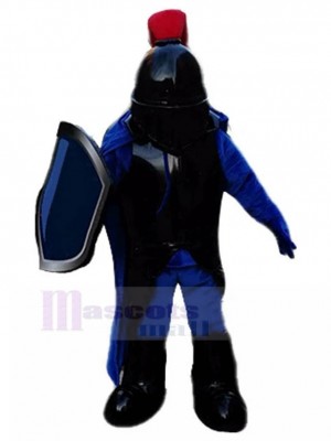 Kürassier Ritter mit schwarzem Rüstungs Maskottchen Kostüm Menschen
