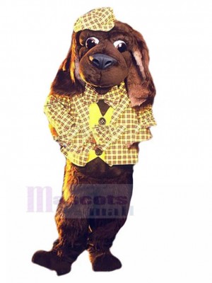 Brauner Hund Maskottchen Kostüm Tier im gelb karierten Anzug