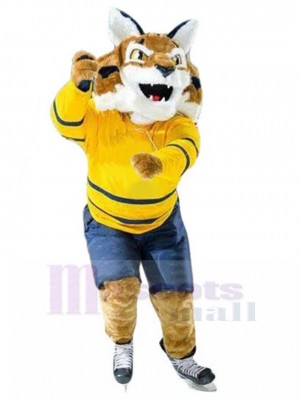 Leistungsstarke Sport-Wildkatze Maskottchen Kostüm Tier mit gelbem Jersey