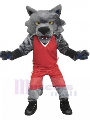 Sport Grauer Wolf Maskottchen-Kostüm-Tier in roter Basketball-Kleidung
