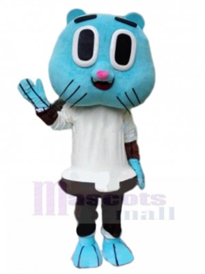 Glücklich Blaue Katze Maskottchen Kostüm im weißen Hemd Tier