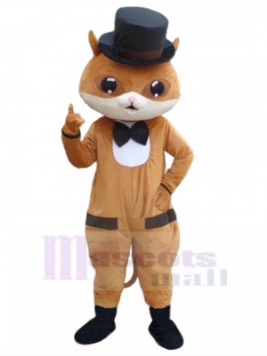 Braun Gentleman Katze Maskottchen Kostüm in Hut Tier
